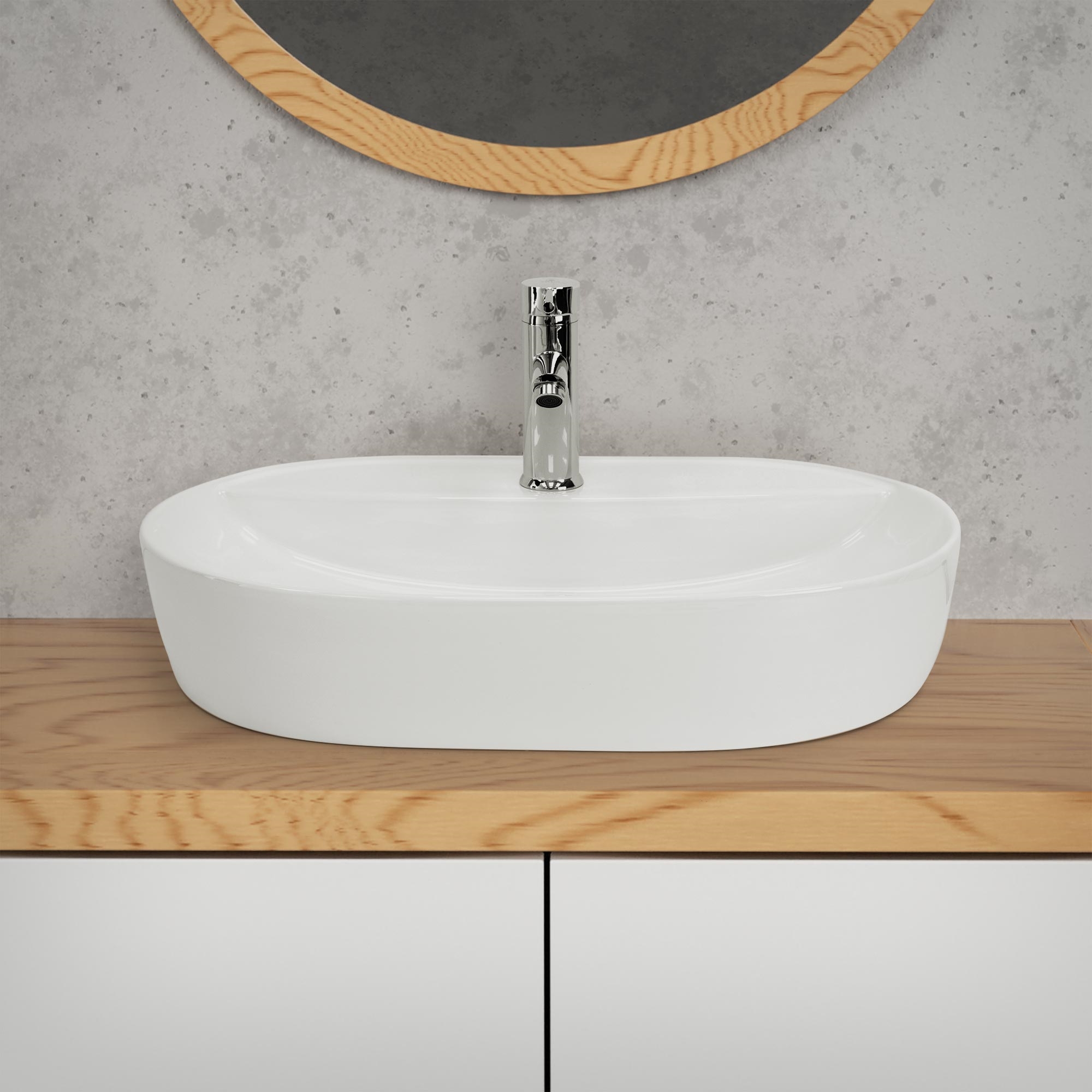 Lavabo forma oval 60x40x12 cm ceramica blanca diseño ml