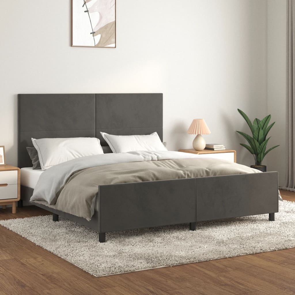 Cama con cabecero terciopelo gris oscuro 180x200 cm reg5580