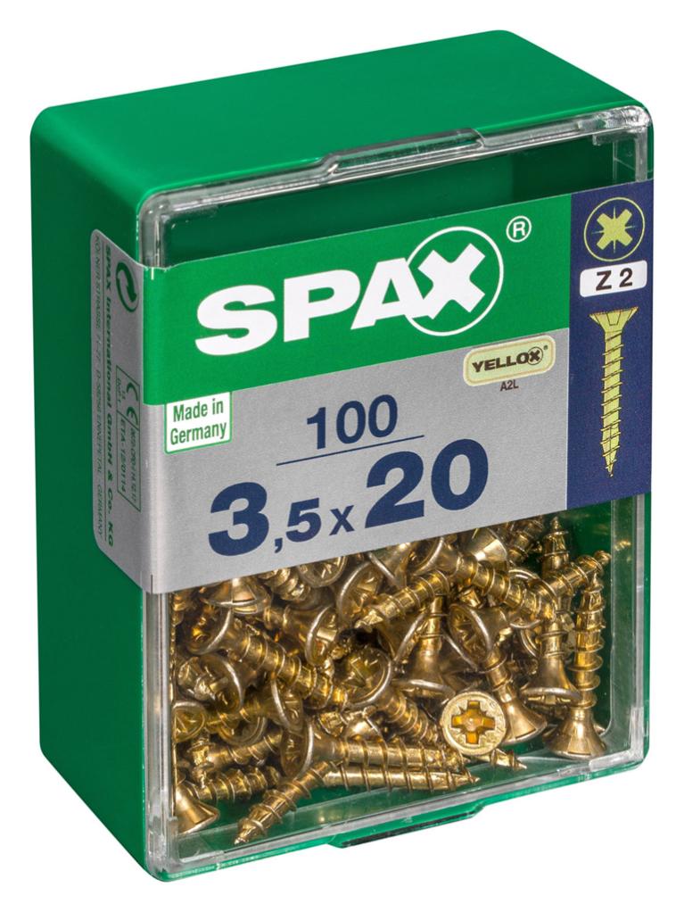 Caja 100 unid. Tornillo madera spax cabeza plana yellox 3,5x20mm