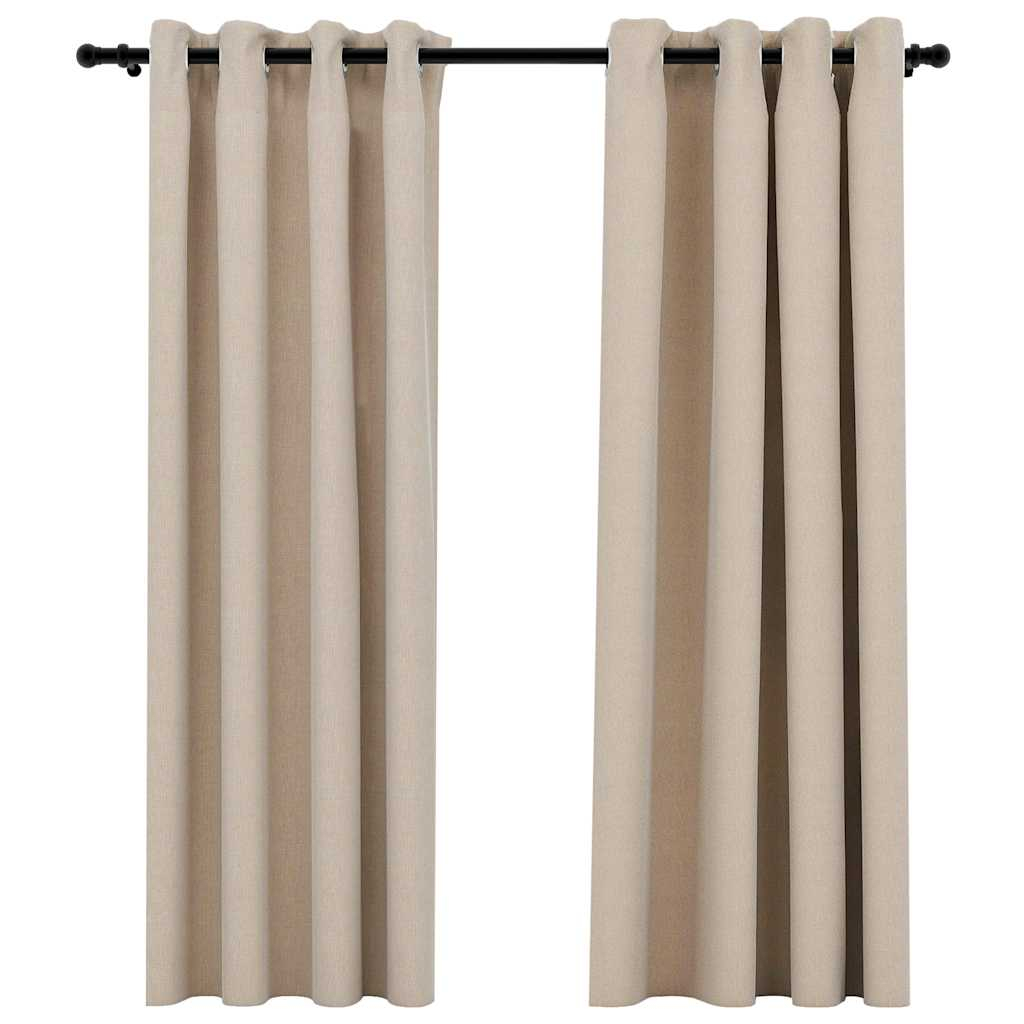 vidaXL cortinas opacas con ojales look de lino 2 pzas beige 140x175 cm