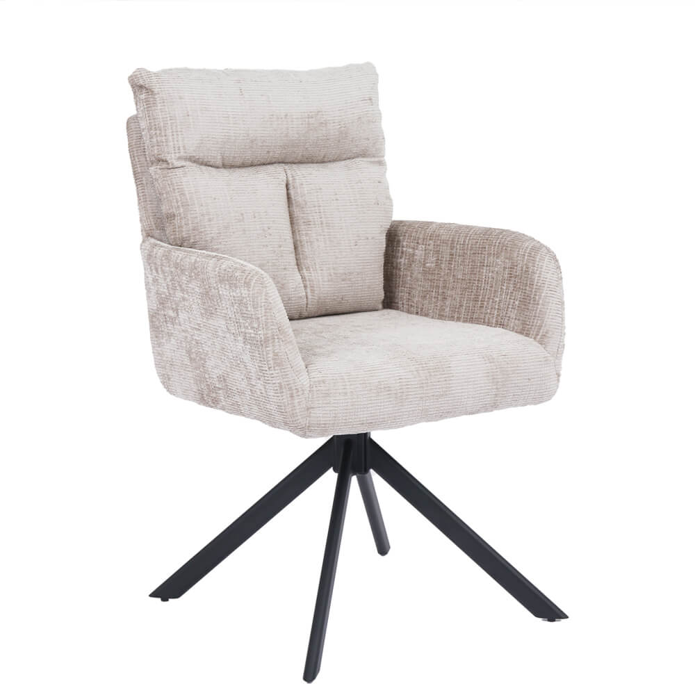 Silla de comedor aluna de chenilla con reposabrazos - lote de 1 beige