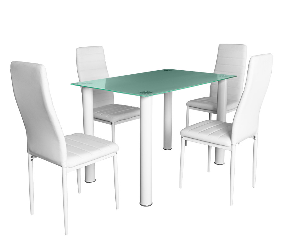 Conjunto de mesa cristal temaplado 110x70cm y 4 sillas color blanco
