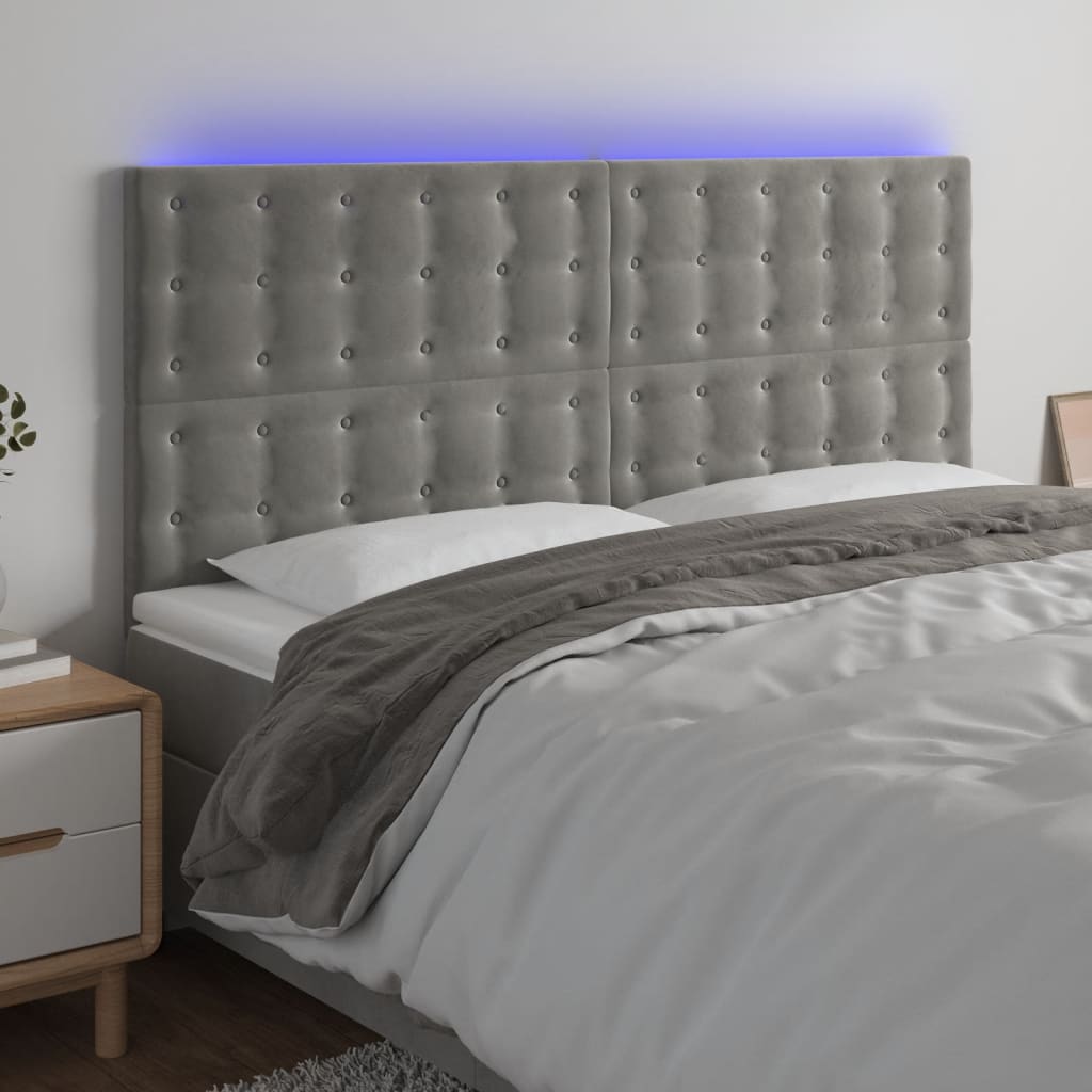 Cabecero con luces LED terciopelo gris claro 160x5x118/128 cm eerf5484