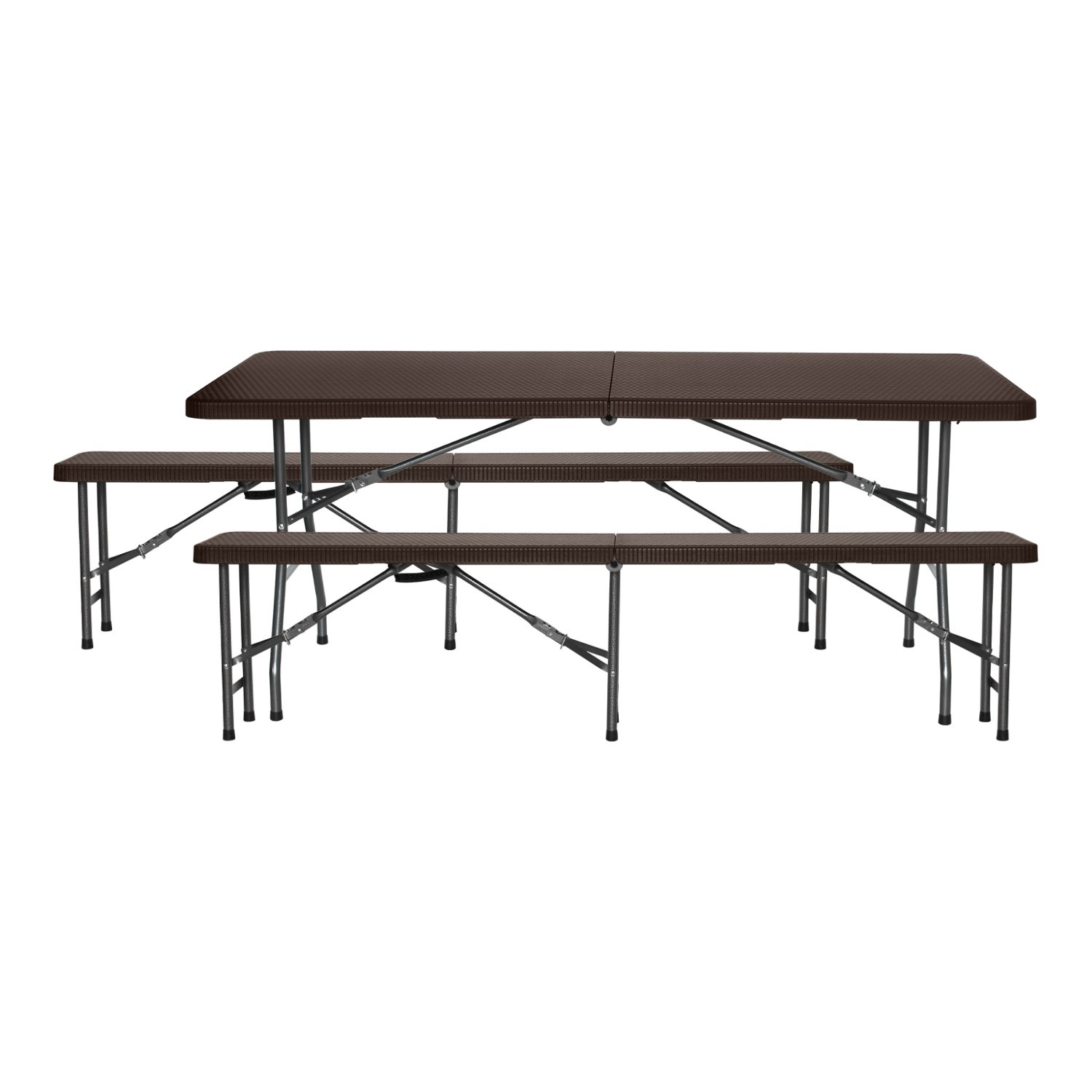 Conjunto plegable mesa con 2 bancos de 180cm catering efecto ratán 7house