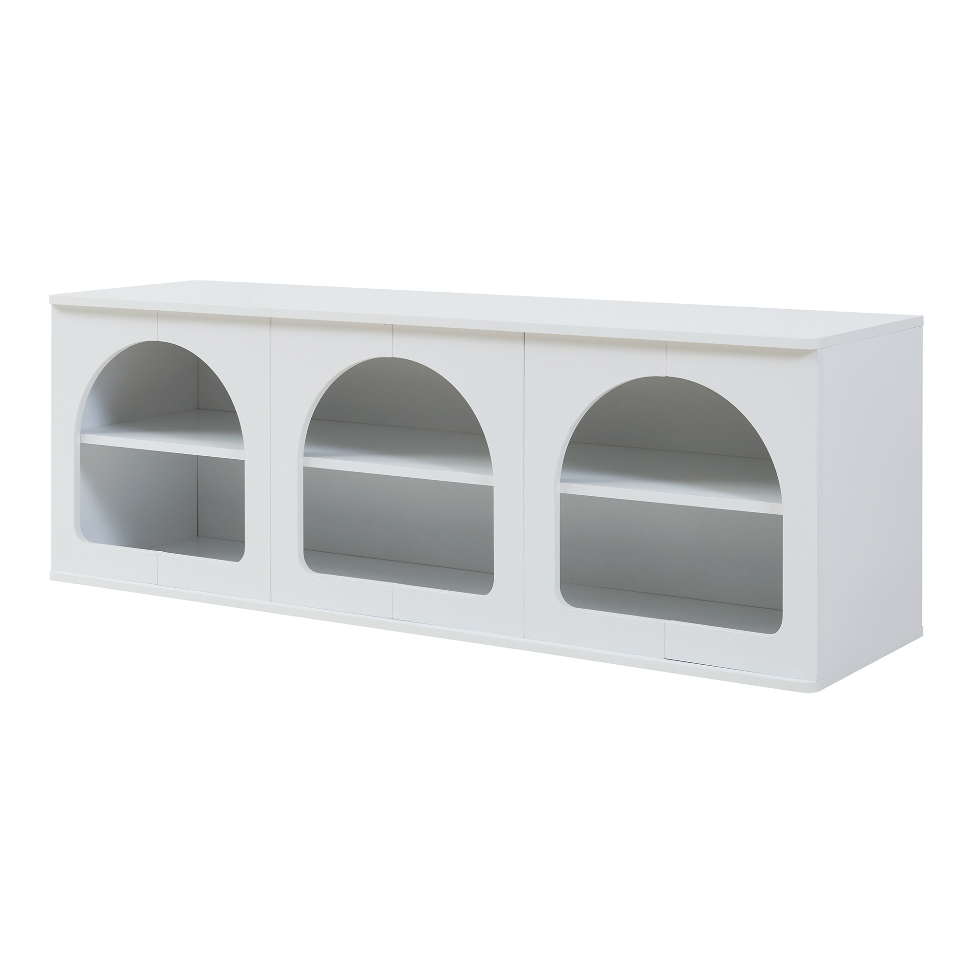 Mueble tv trorhun diseño arqueado de 2 niveles 140x38x48cm blanco [en.casa]