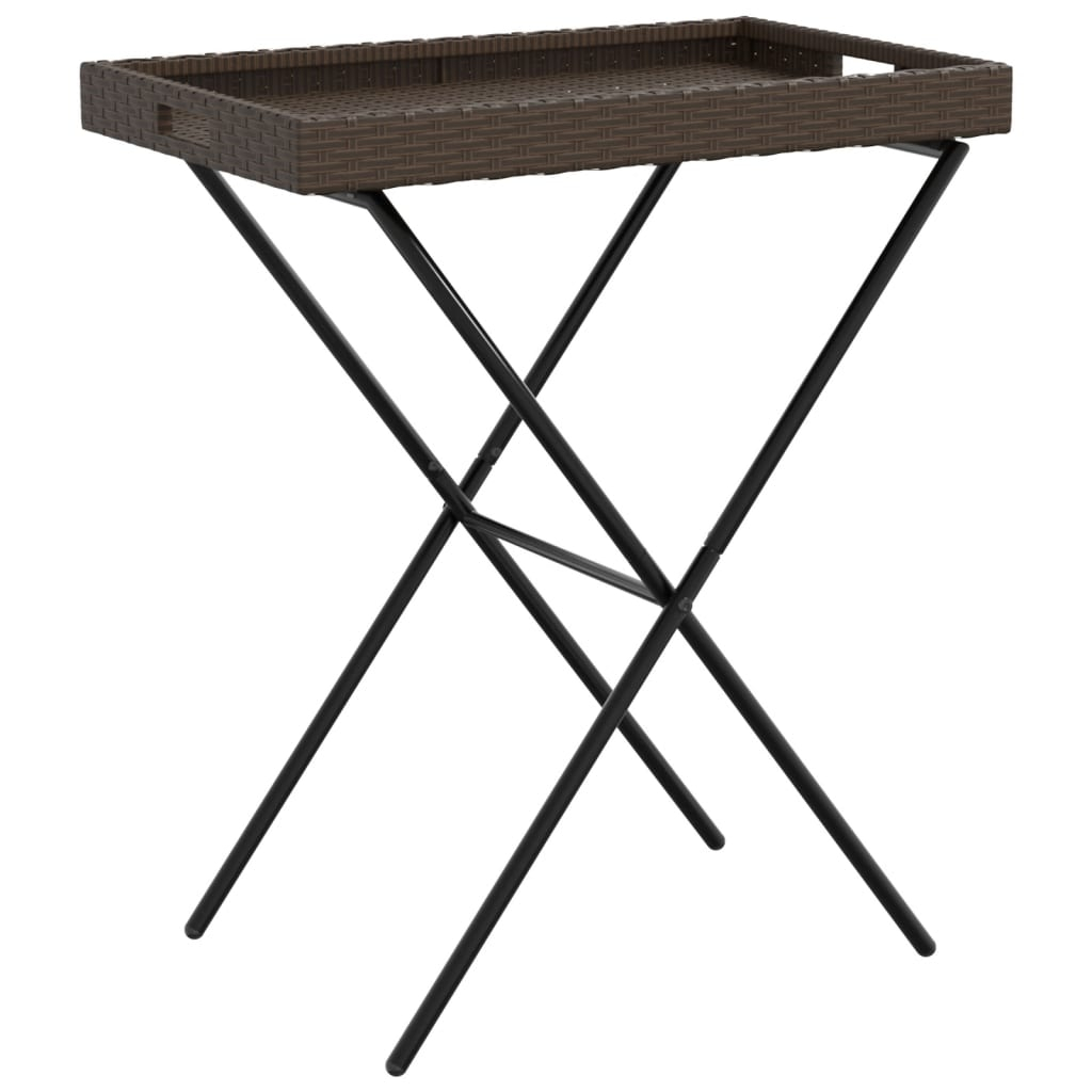 vidaXL mesa con bandeja plegable ratán sintético marrón 65x40x75 cm