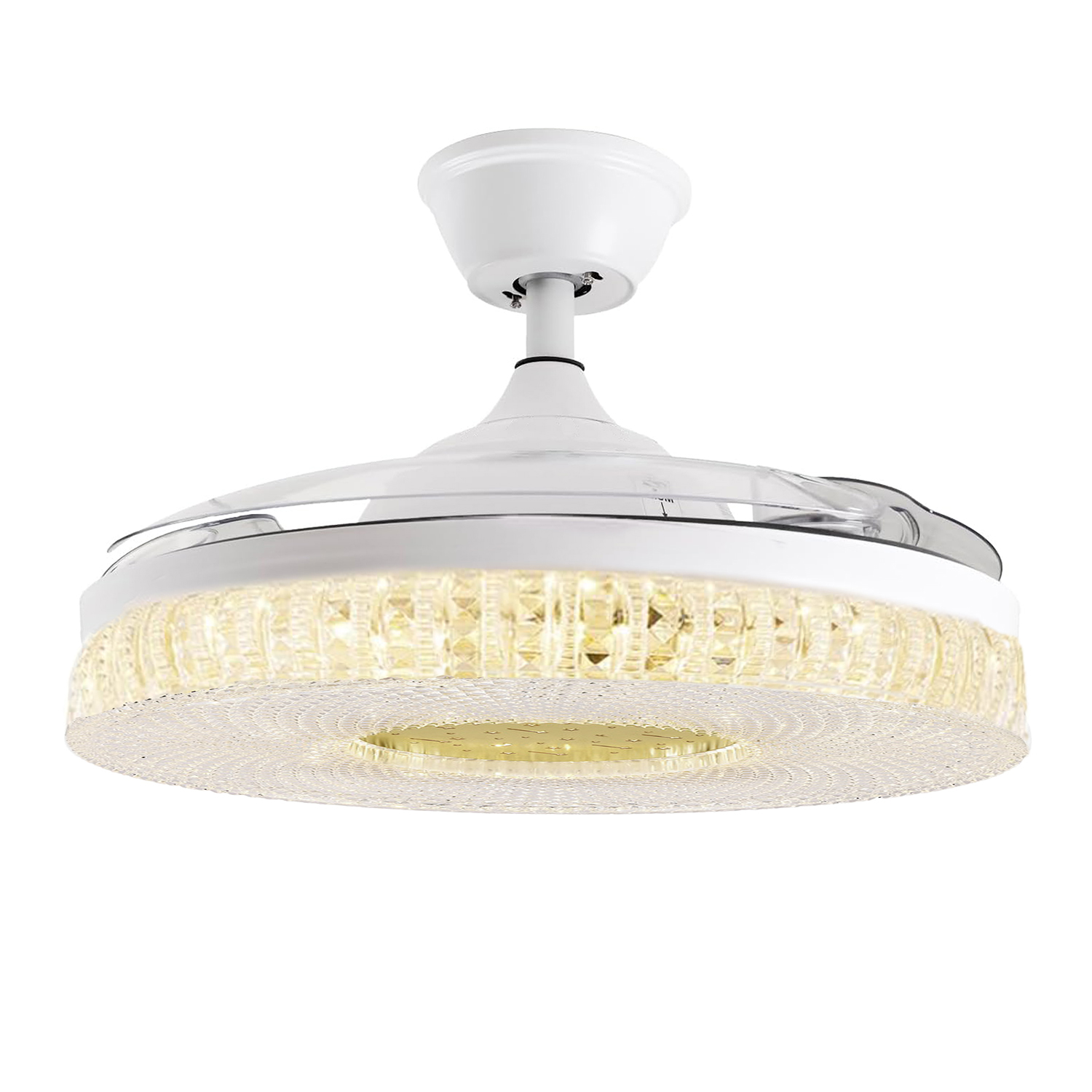 Ventilador de techo con luz ethereal blanco, 4 aspas retráctiles