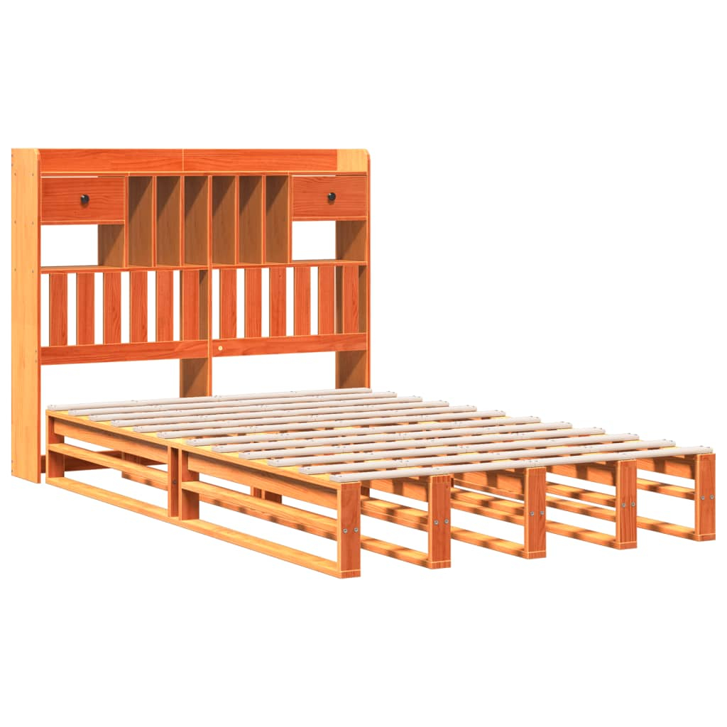 vidaXL cama con estantería sin colchón madera maciza marrón 135x190cm