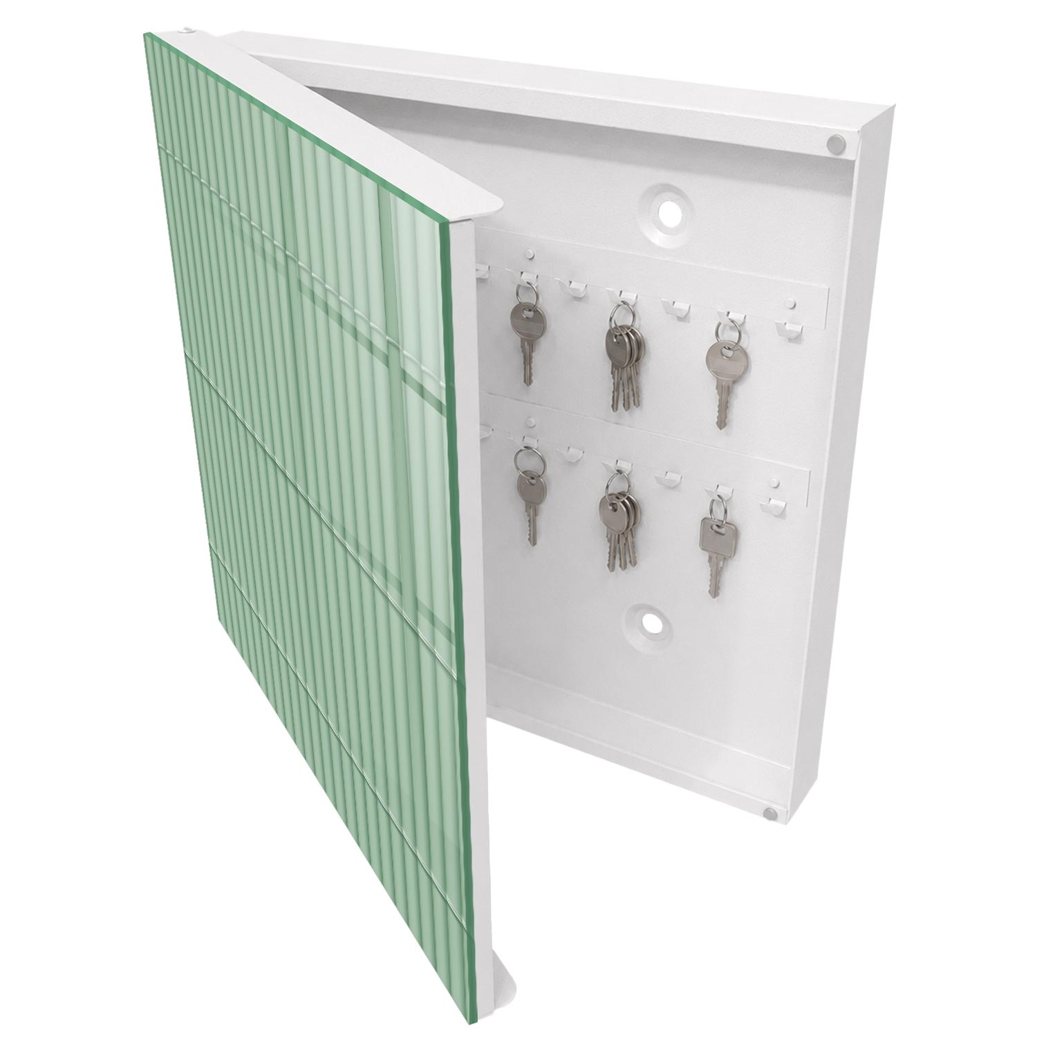 Armario para llaves 30x30x5 rayas verdes, apertura izquierda blanca