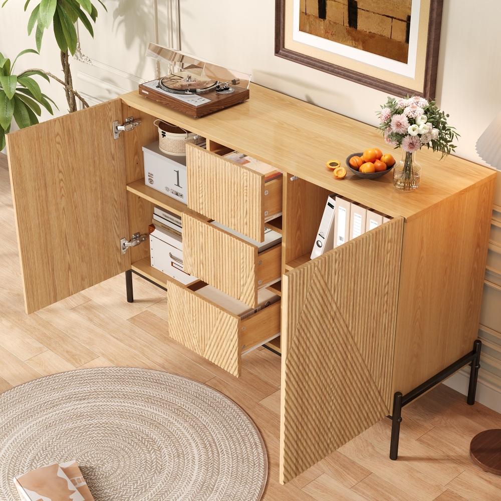 Aparador con 2 puertas y 3 cajones natural 76x115,5x40cm