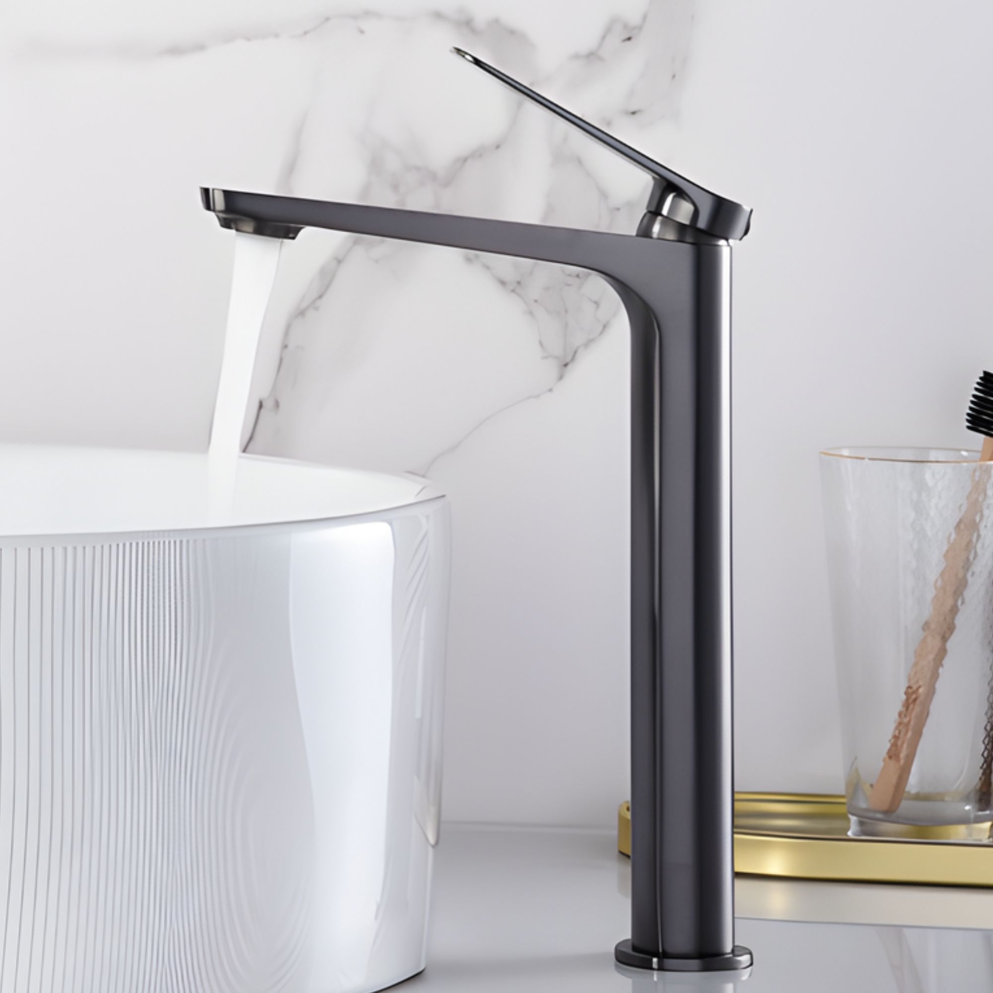 Imex - grifo monomando lavabo caño alto black gun serie nápoles