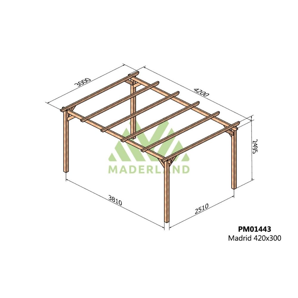 Pérgola de madera maciza - madrid 420x300cm (maderland)