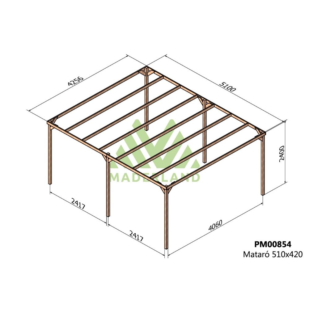 Pérgola de madera maciza - mataró 510x420cm (maderland)