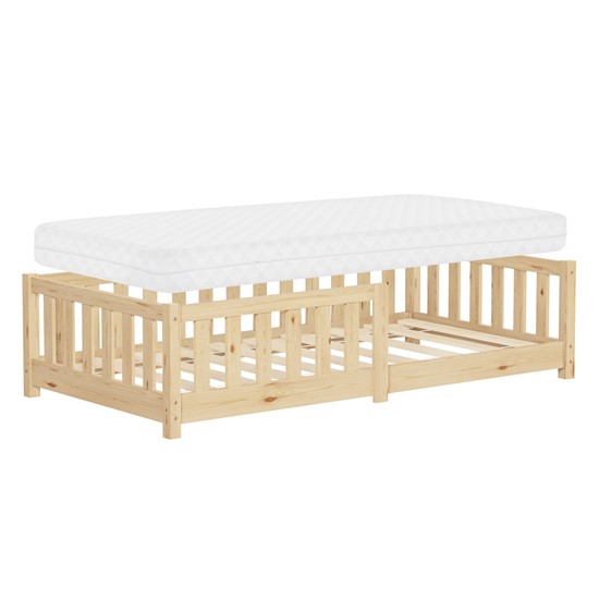 Cama de suelo infantil con colchón 80x160cm natural madera maciza pino