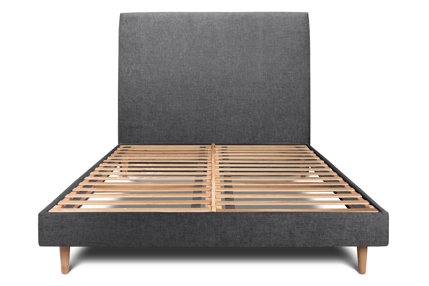 Cama de 135x190 cm con cabecero tapizado - tejido lienzo mate - negro
