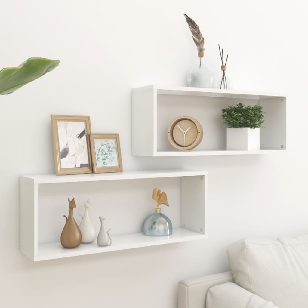 Estante cubo de pared 2 uds madera ingeniería blanco 60x15x23cm