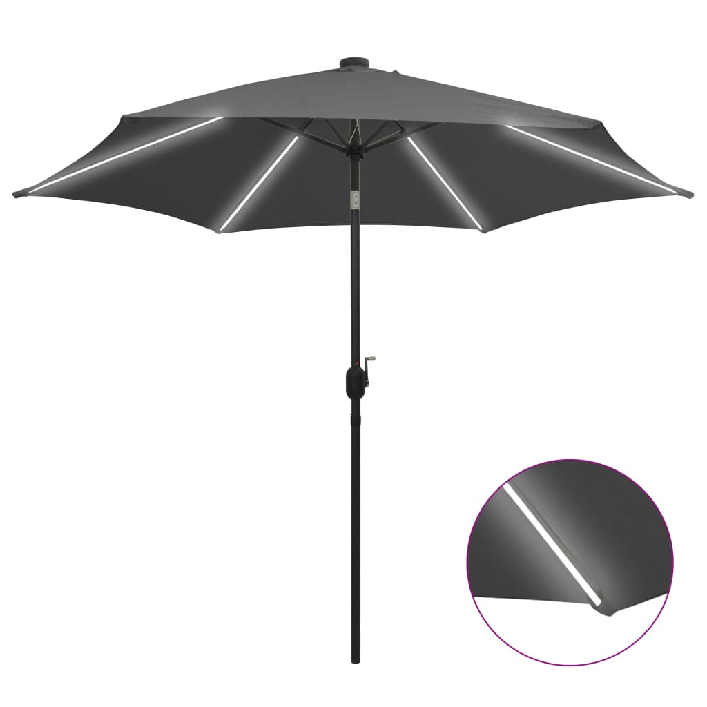 Sombrilla de jardín luces LED palo de aluminio antracita 300 cm eerf3567