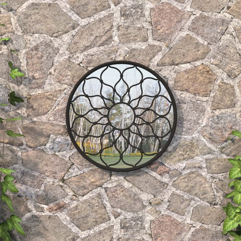Espejo de jardín redondo hierro negro uso exterior 40x3 cm