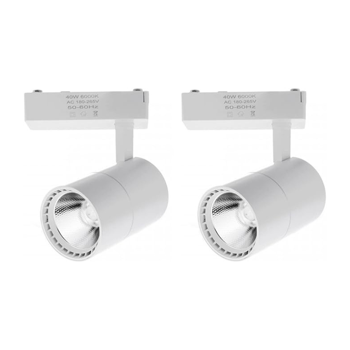 2x foco LED carril 40w, luz fria 6000k, 2700 lm, 220v monofásico, blanco