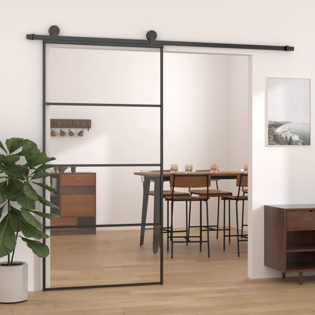 Puerta corredera aluminio y esg vidrio negra 102,5x205 cm esxt8337