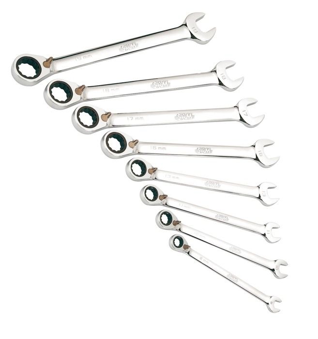 Juego de 8 llaves combinadas con carraca de 12 caras de 8 a 19 mm - sam out