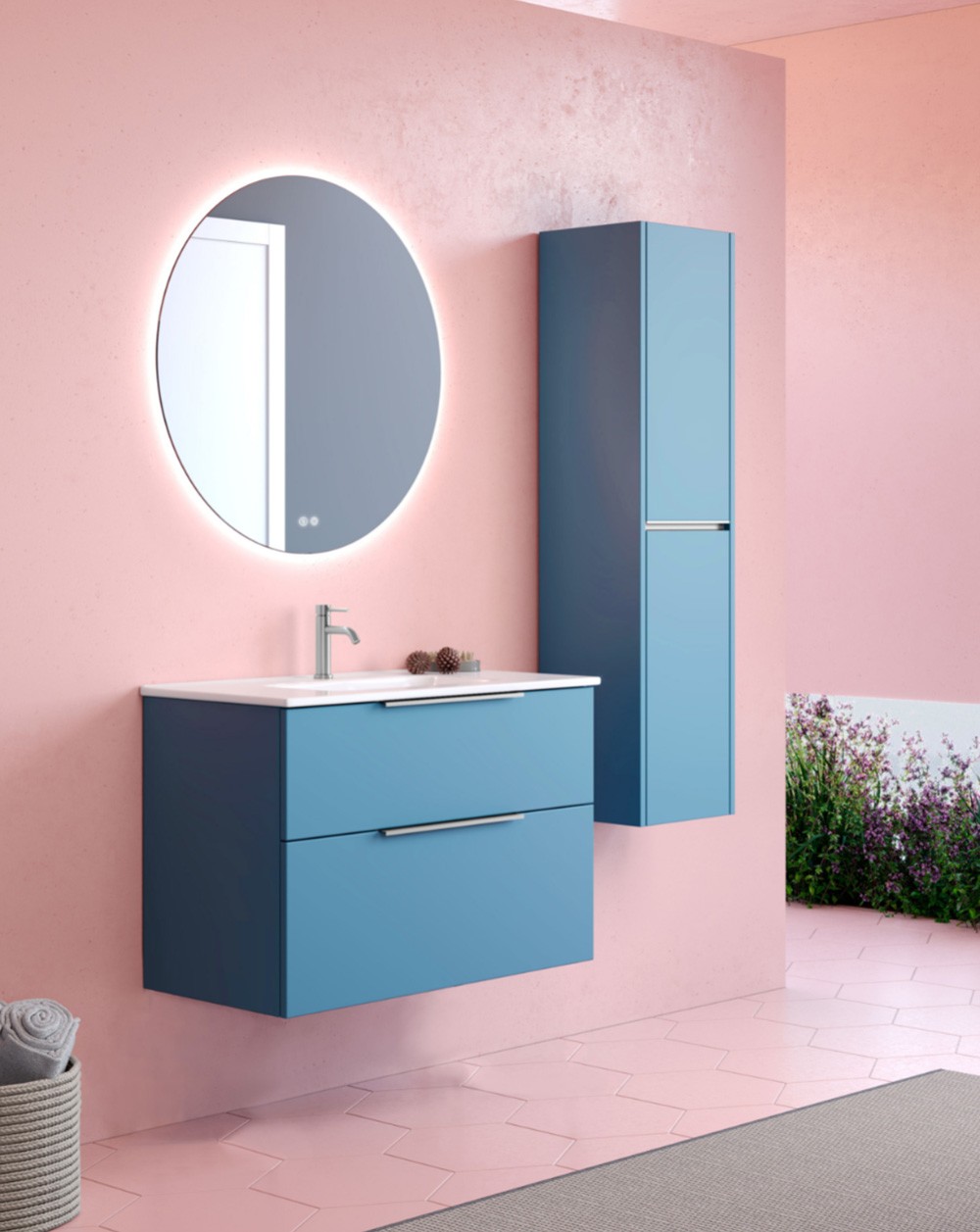 Mueble de baño suspendido con lavabo cerámico | 100 cm island mate