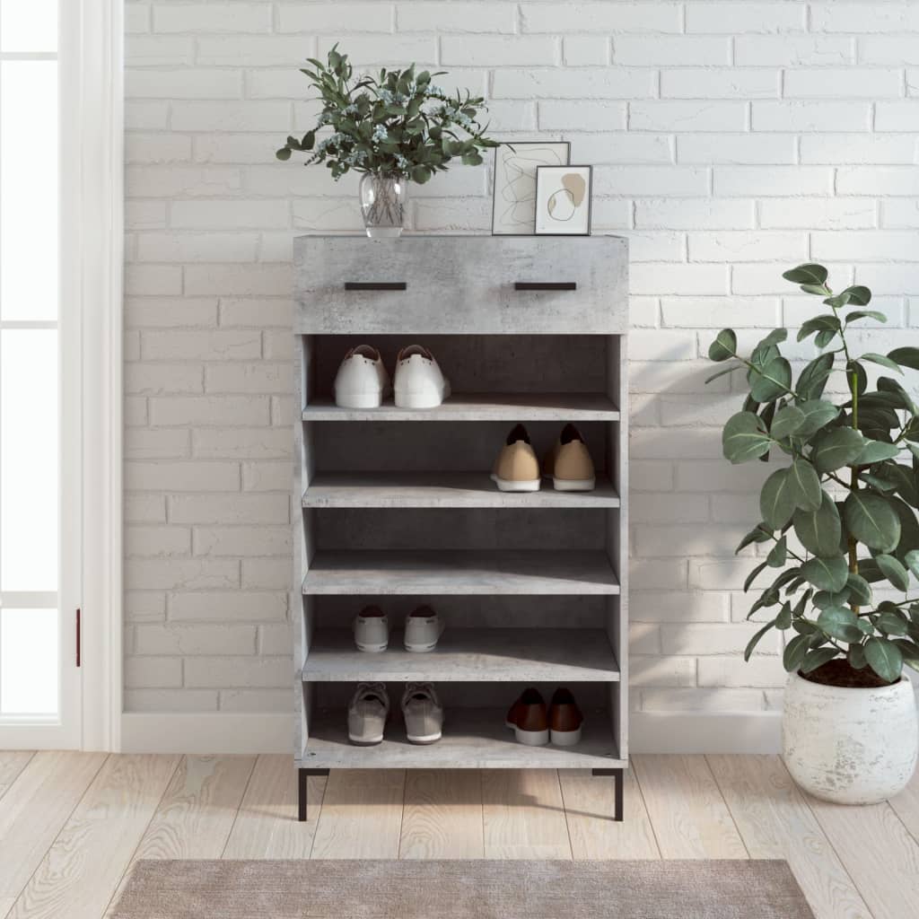 Zapatero madera de ingeniería gris hormigón 60x35x105 cm esxt4263