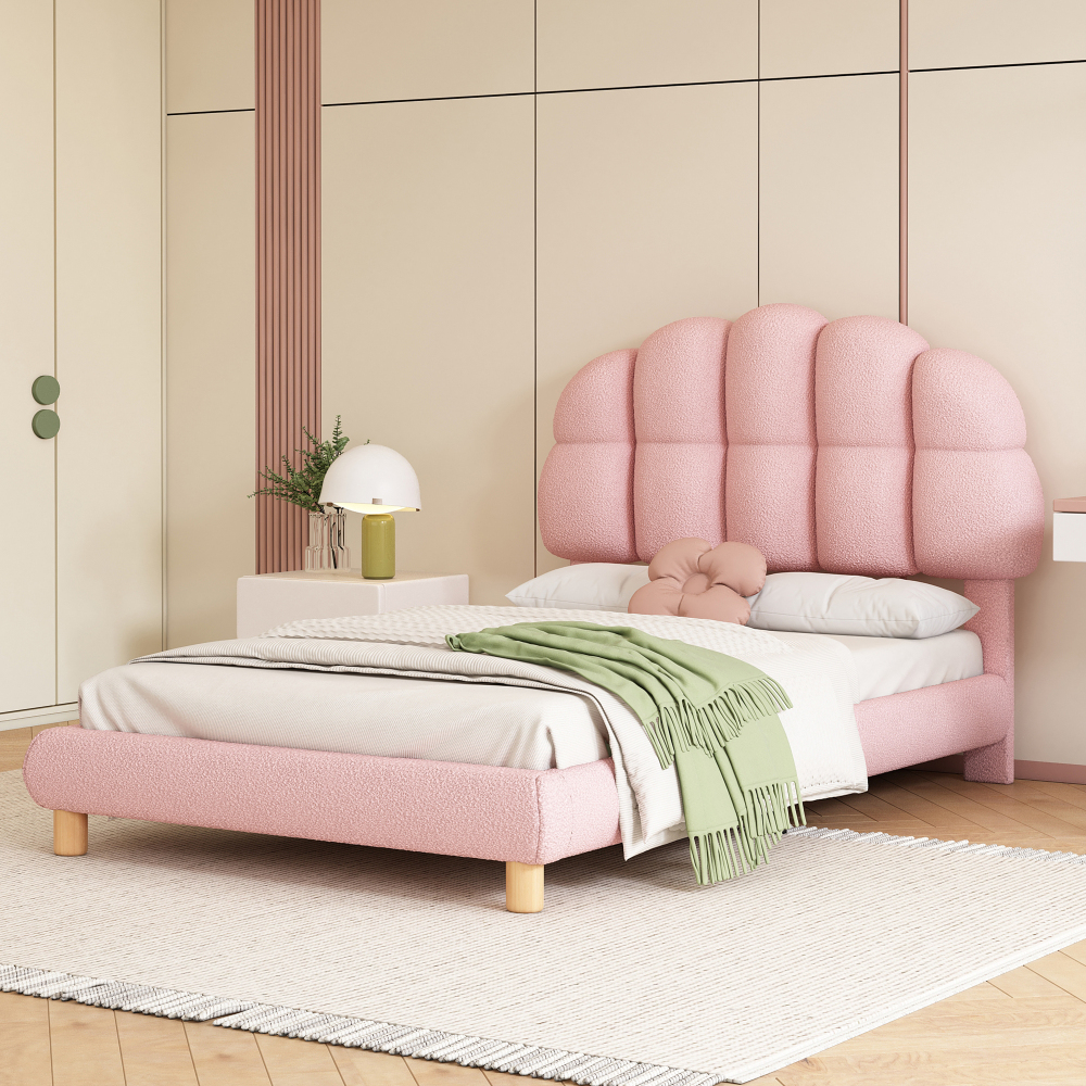 Cama individual 90x200cm cabecero ajustable somier láminas-terciopelo rosa
