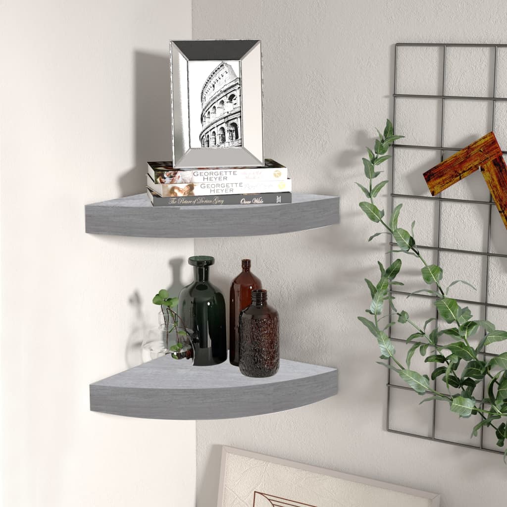 Estante de esquina de pared 2 uds mdf gris hormigón 25x25x3,8cm