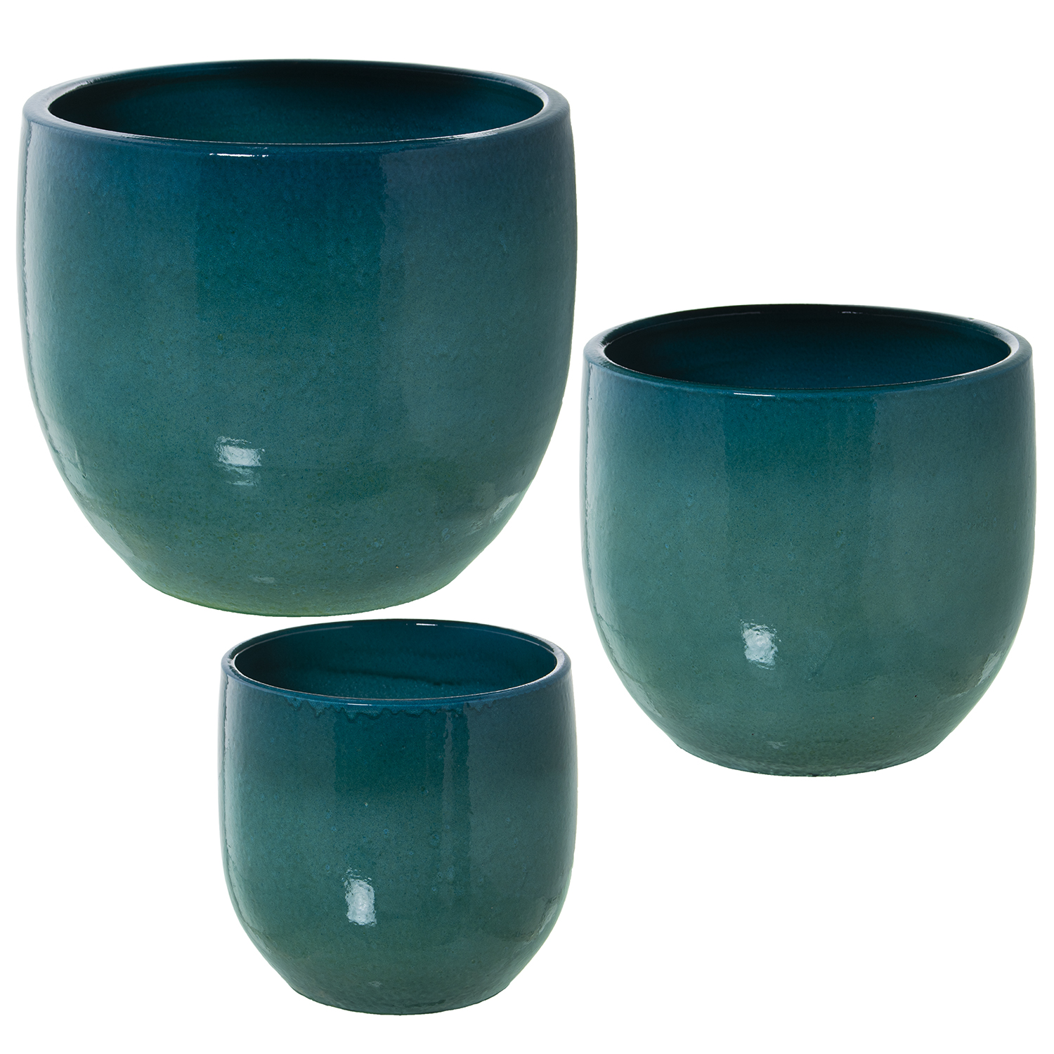 Set 3 maceteros ceramica azul