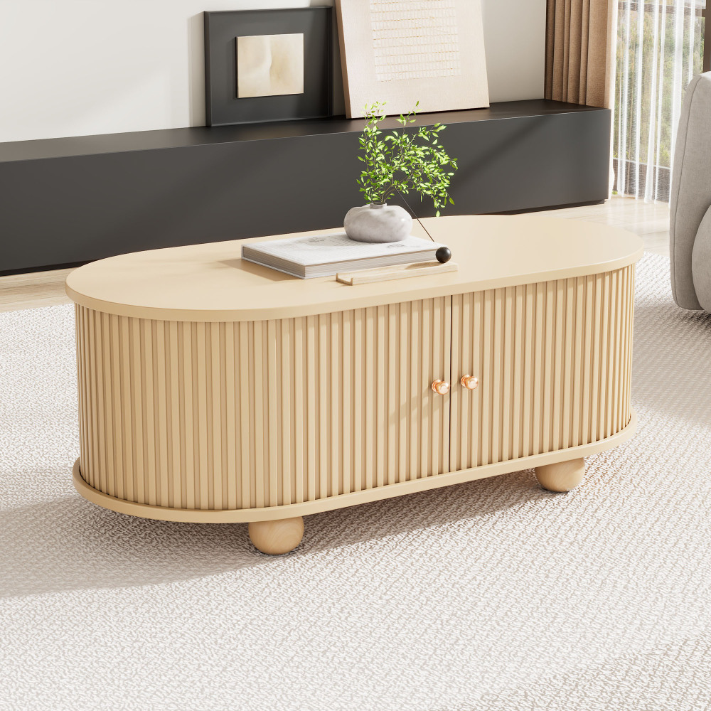 Mesa de centro ovalada con almacenamiento mdf color madera 40x100x50cm