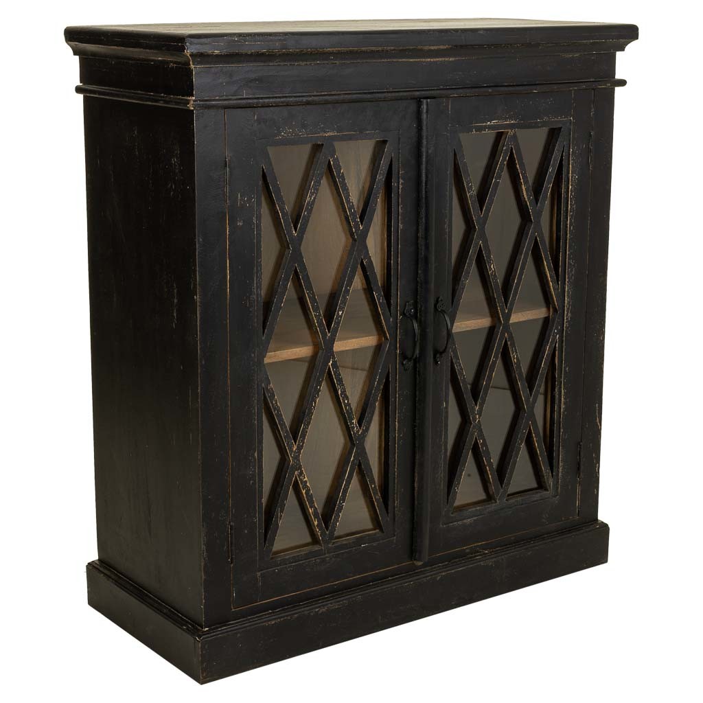 Recibidor-aparador de madera y cristal artesanal negro 90x40x100