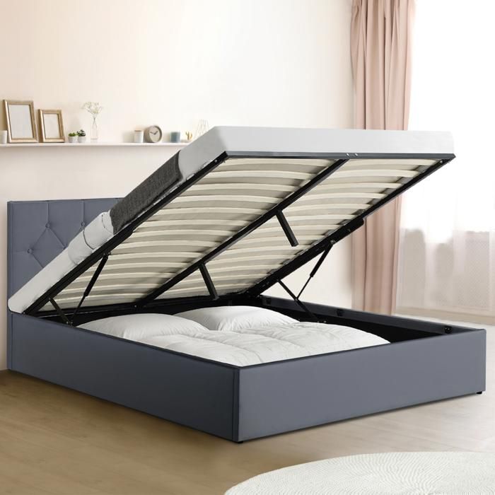 Cama con arcón doble - PVC gris - 160 x 200 cm