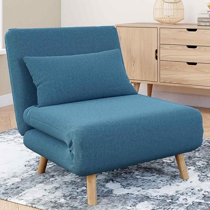 Sillón convertible azul verde azulado de tela - 80x190 cm