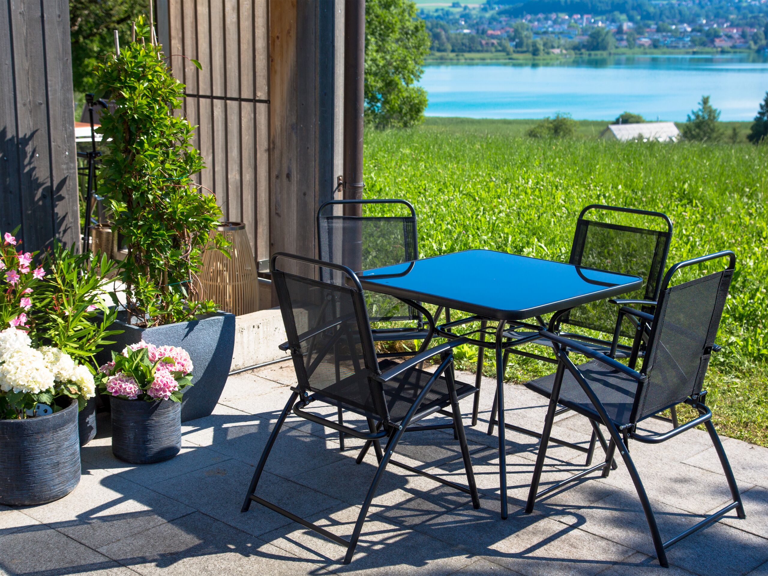 Conjunto de comedor exterior 4 plazas livo metal negro