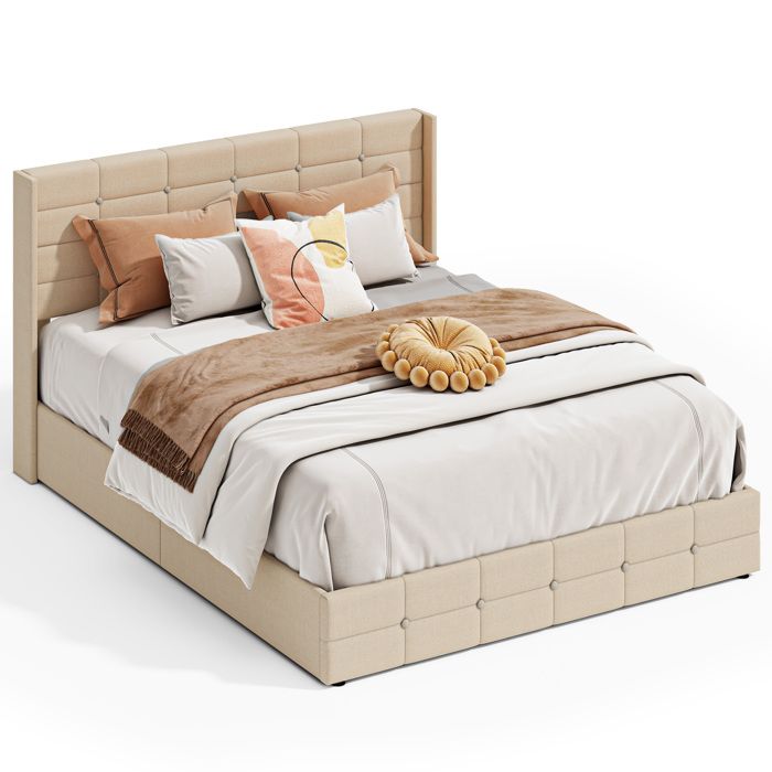 Cama arcón tapizada beige 2 plazas - 160 x 200 cm