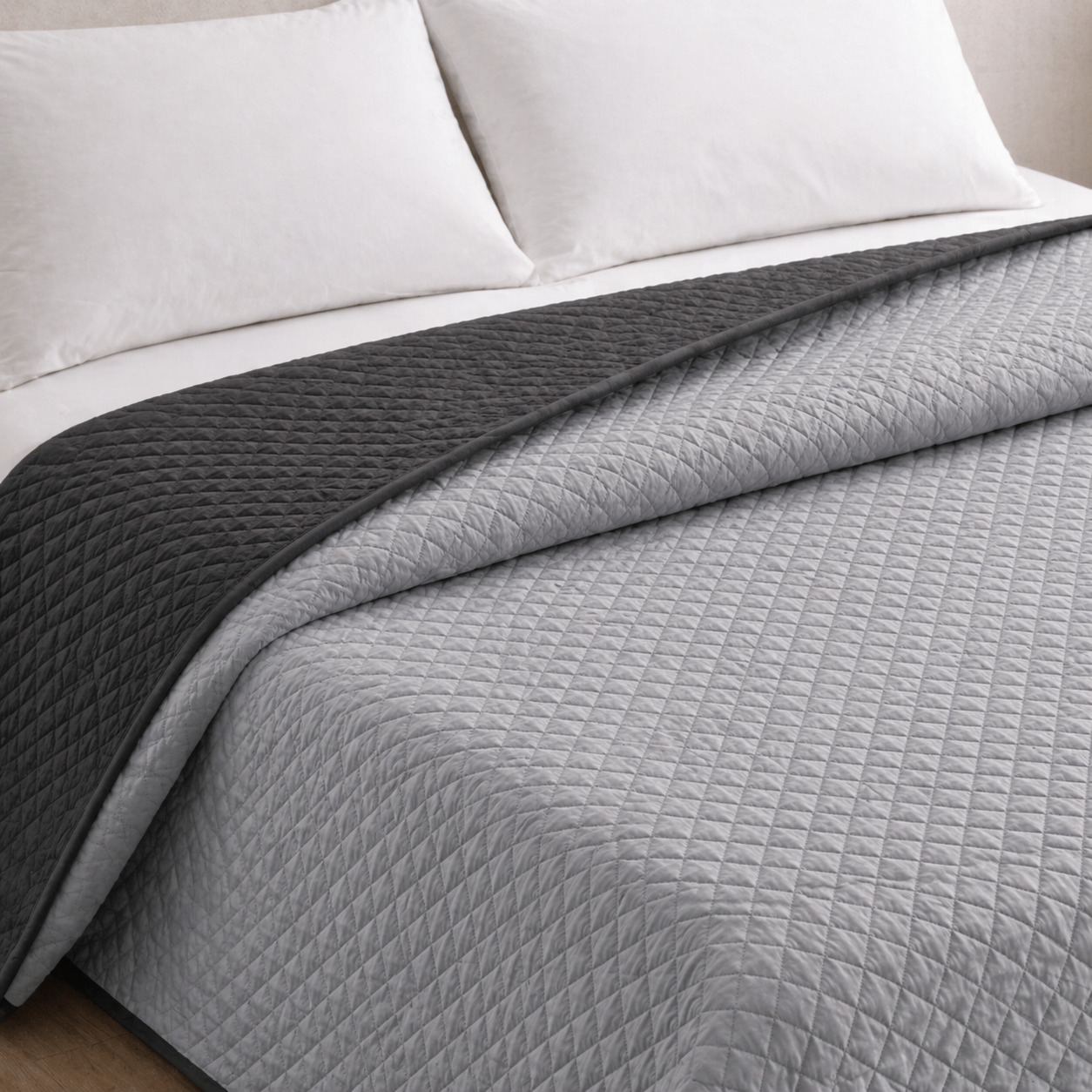 Colcha bicolor reversible gris/antracita cama 150cm donegal collections