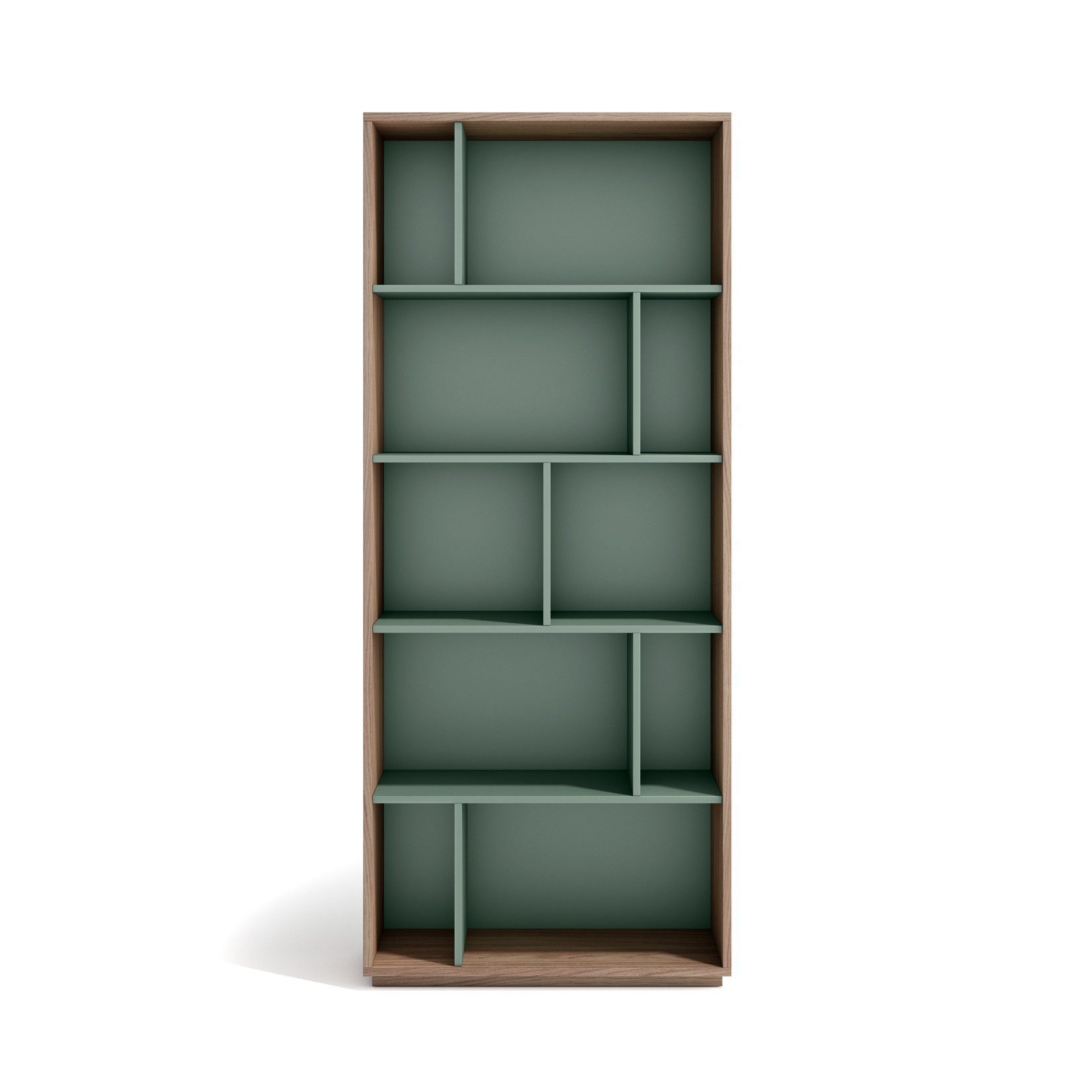 Estantería librería 5 niveles, melamina nogal velmore-verde, 191x80x32