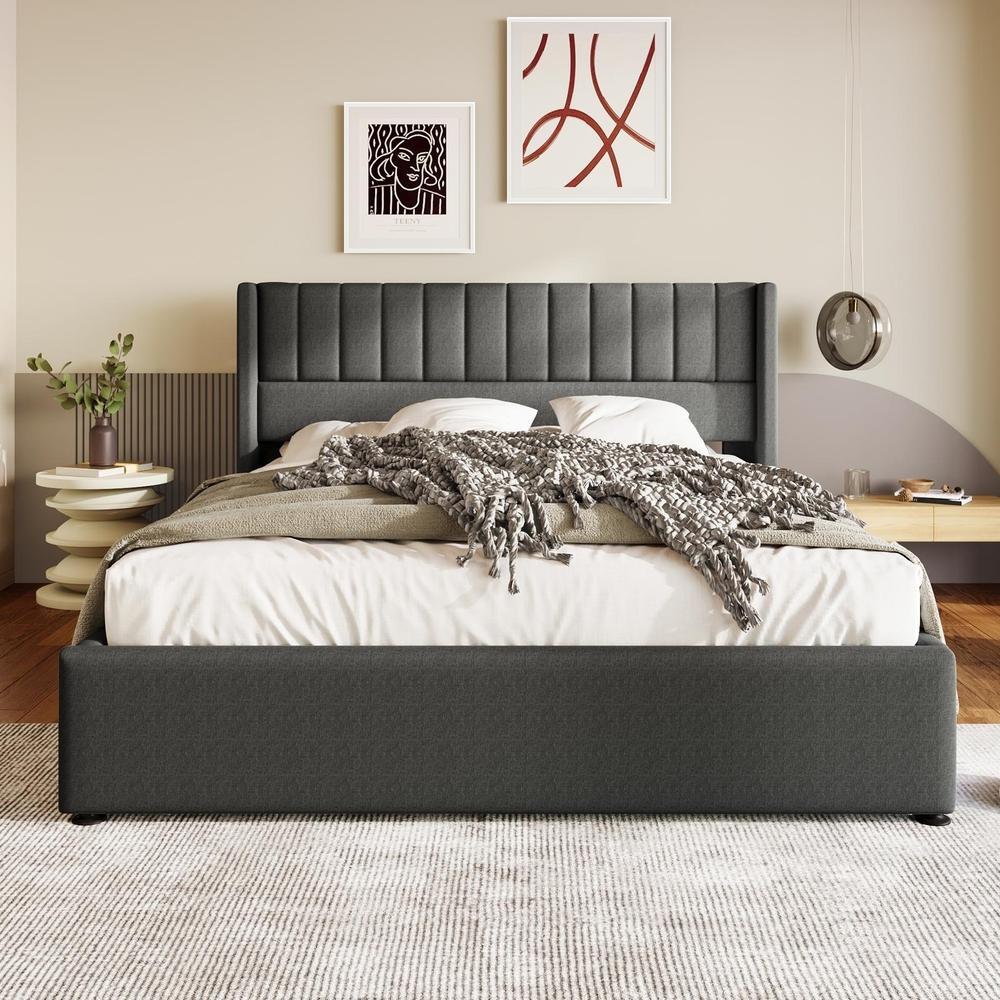 Cama 160x200cm con almacenaje hidráulico somier incluido gris