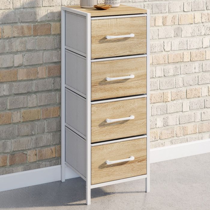 Chifonier compacto de 4 cajones de madera blanca - 30 cm