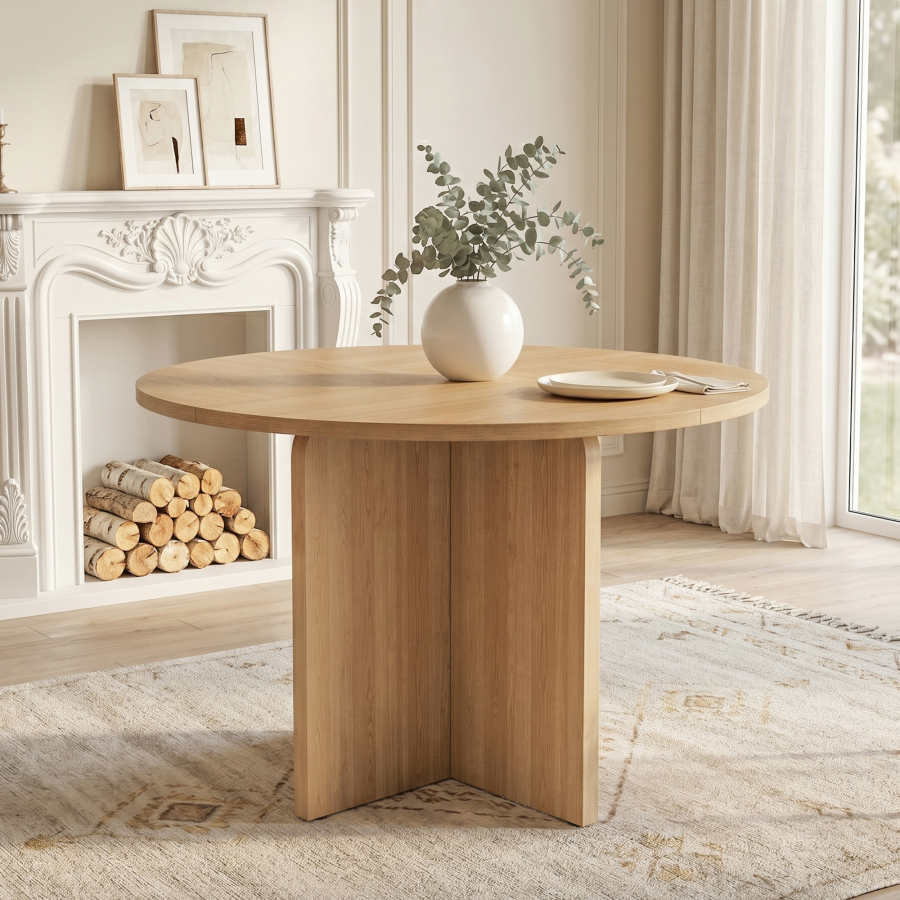 Mesa de comedor redonda para 4 a 6 personas madera roble 120cm