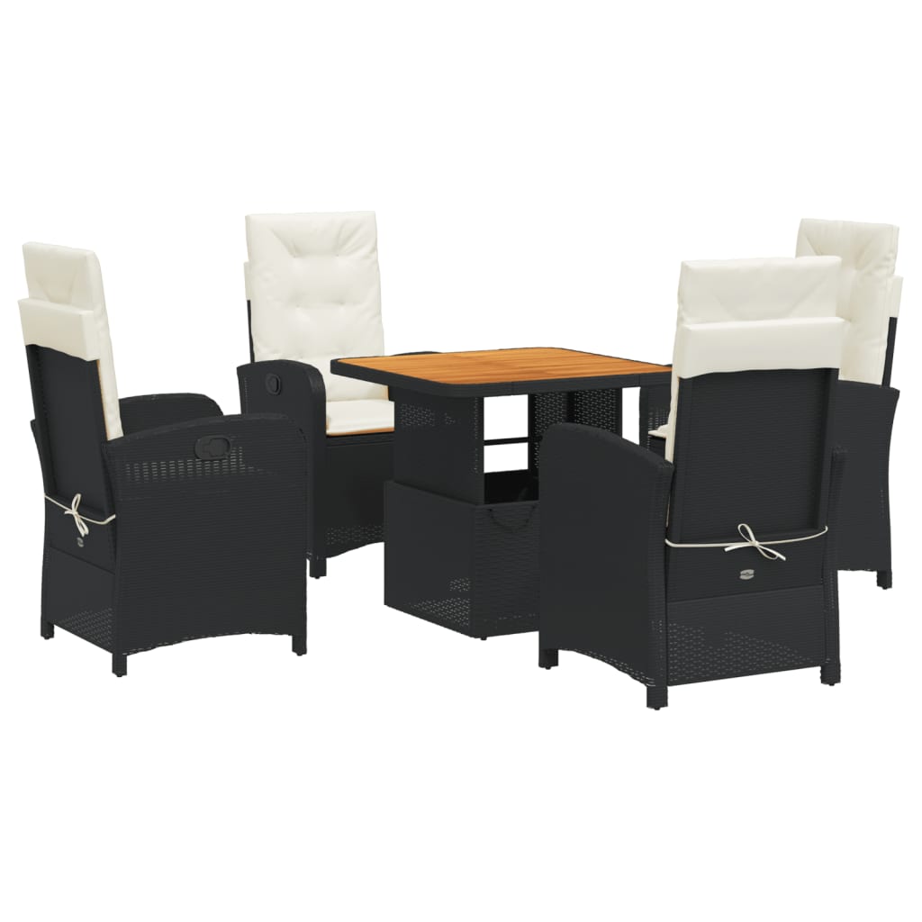 vidaXL set de muebles jardín 5 pzas con cojines ratán sintético negro
