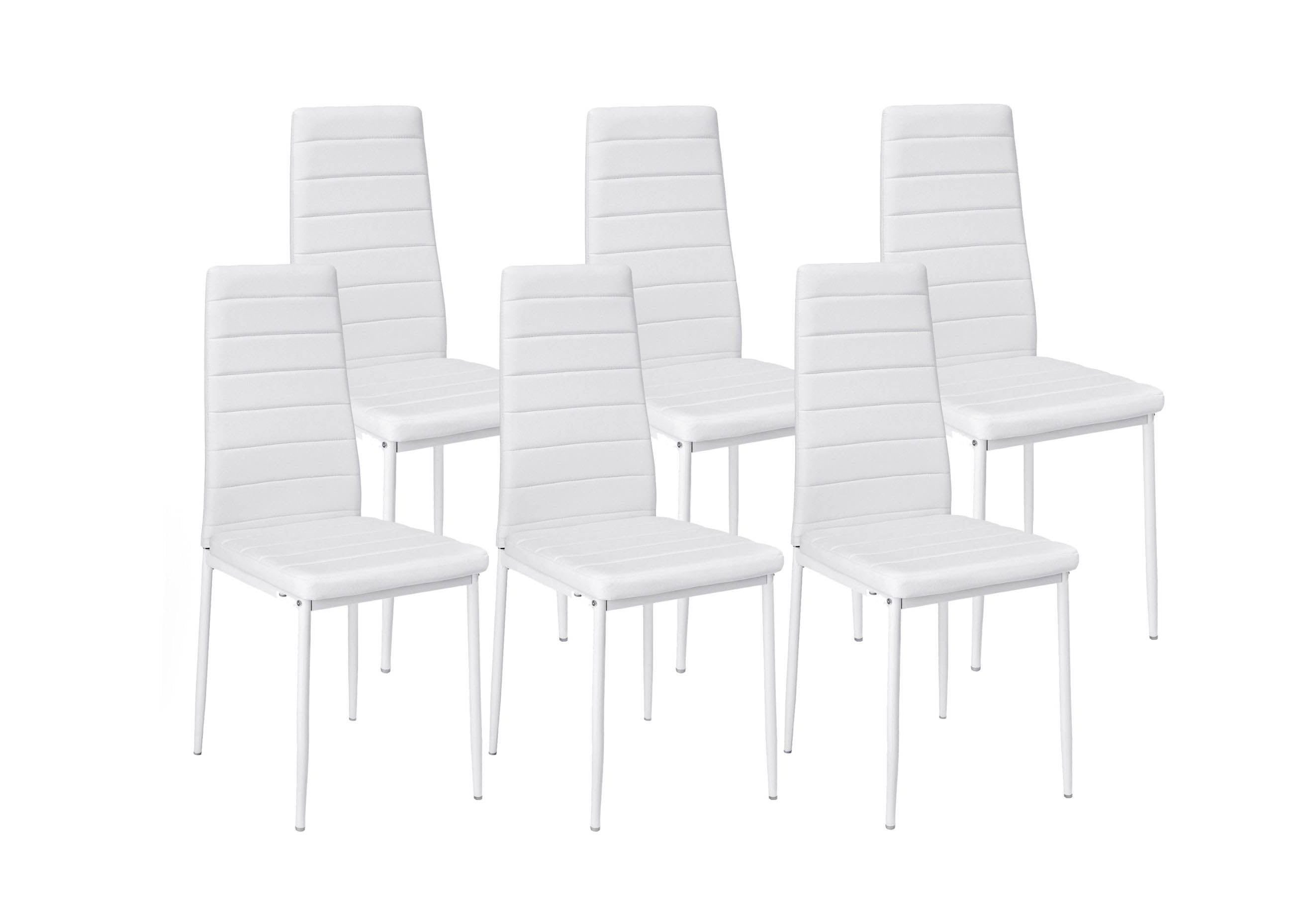 Silla de comedor en polipiel/metal blanco, 6 unidades