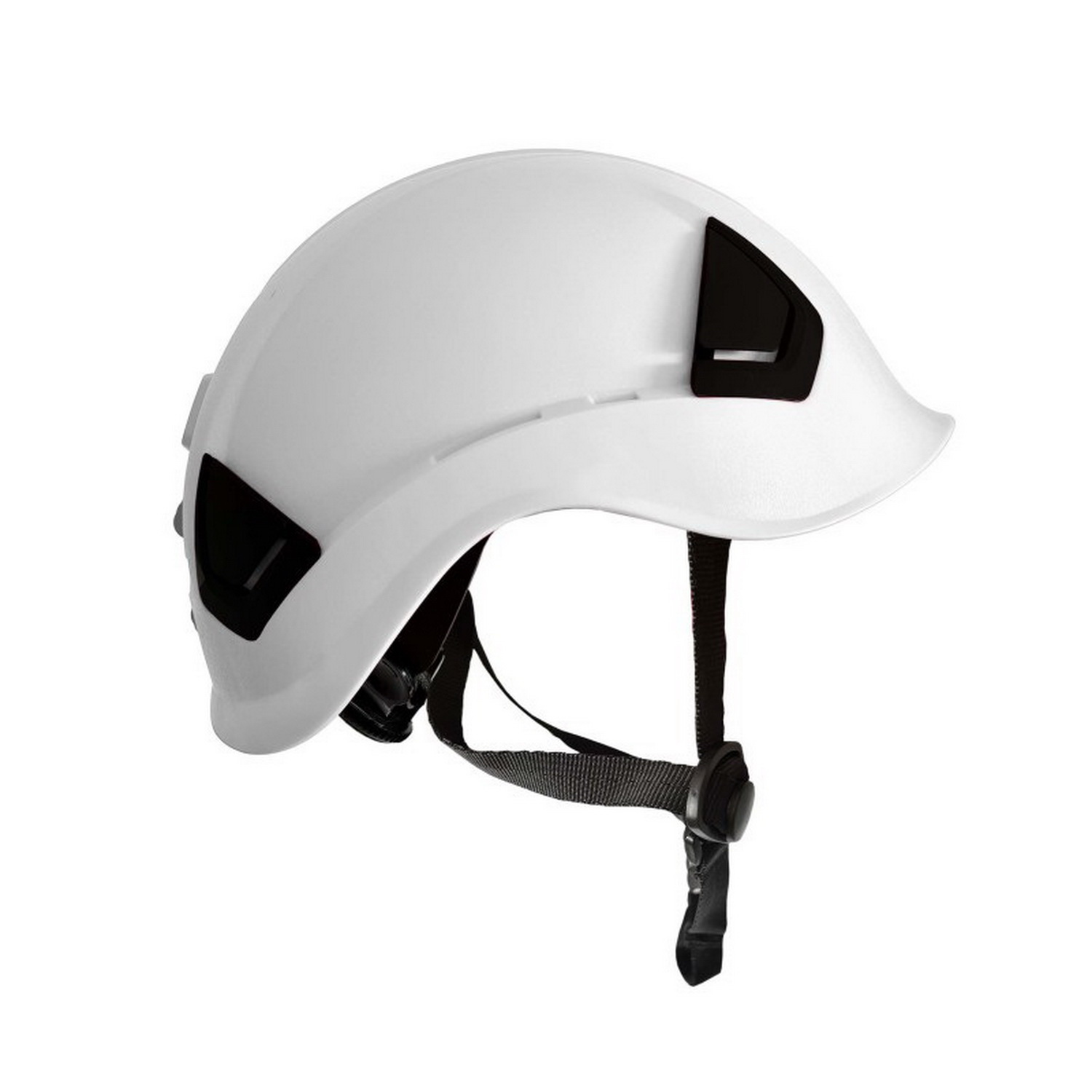 Casco blanco con ventilacion y barboquejo