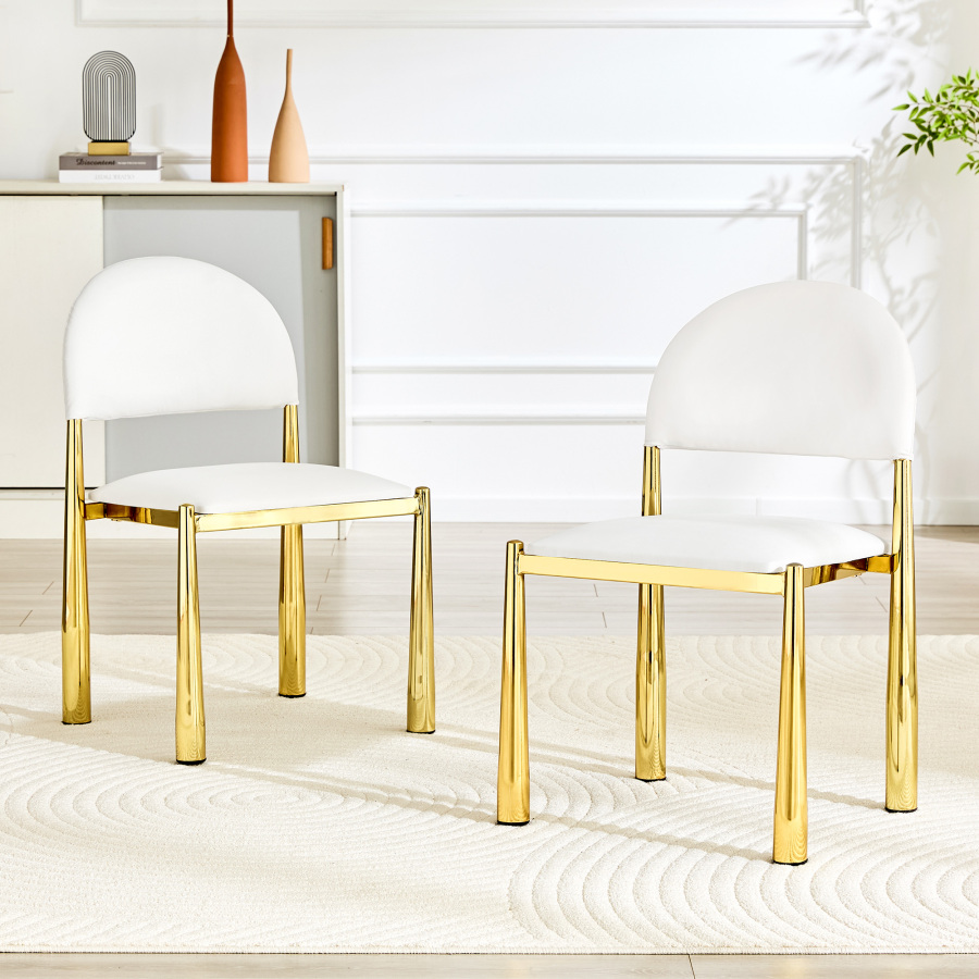 Silla de comedor blanca en piel sintética con respaldo semicircular