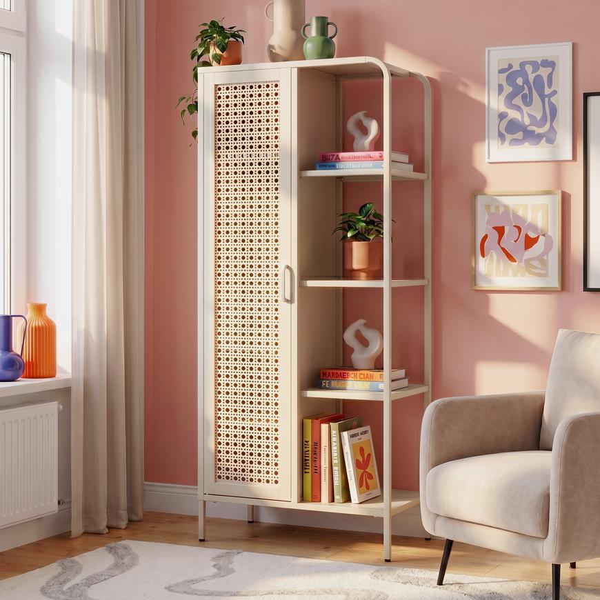 Estantería metalálica color beige con 1 puerta y 4 compartimentos - hera