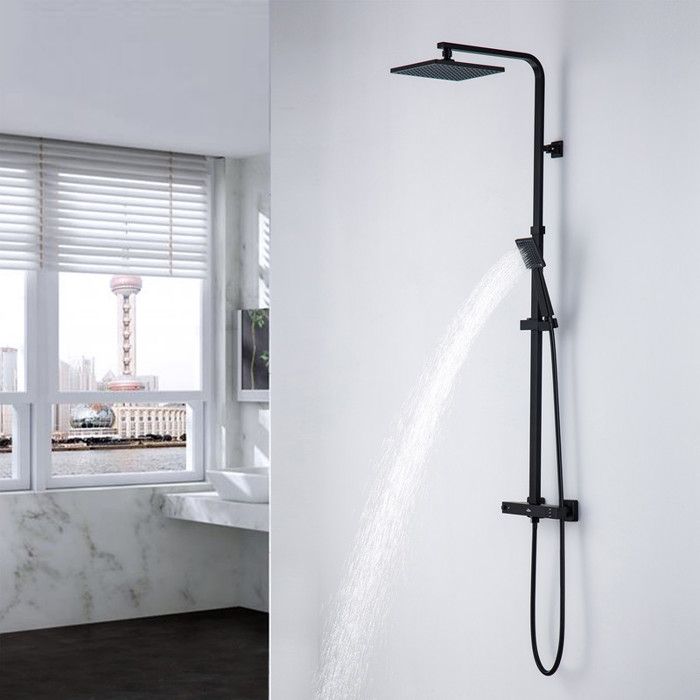 Columna de ducha - mezclador termostático - negro - cabezal cuadrado alto -