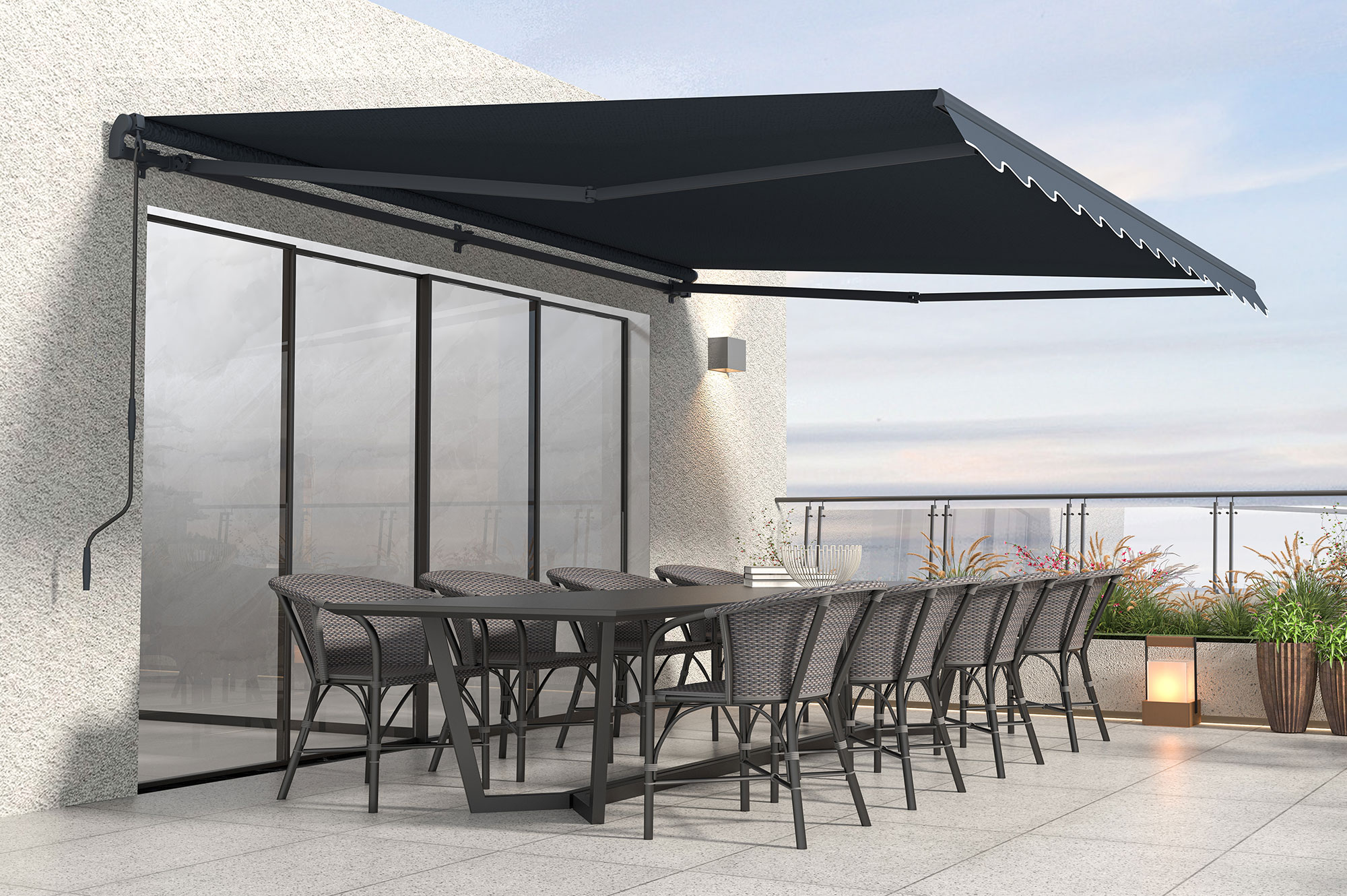 Toldo manual 4x3m aluminio, lona gris anti-uv vecchio