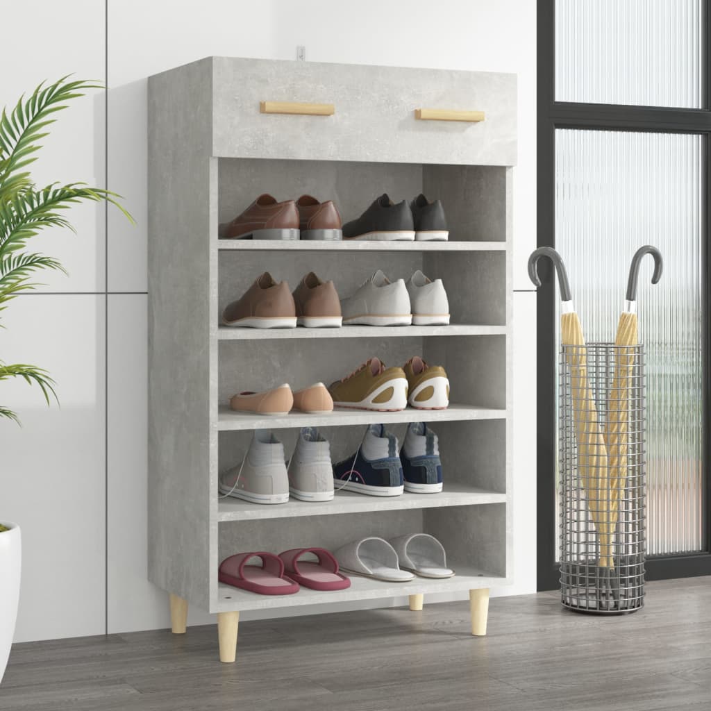 Mueble zapatero madera contrachapada gris hormigón 60x35x105 cm esxt4513