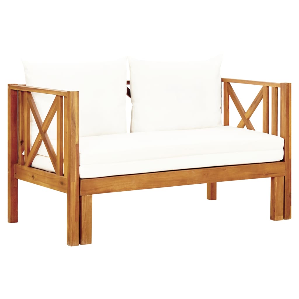 Banco de jardín 2 plazas con cojines madera maciza acacia 122cm joy628952